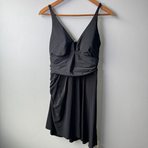 MagicSuit One Piece Swimdress Swimsuit Black Womens Size 14 Front Clasp Banded - Picture 1 of 16